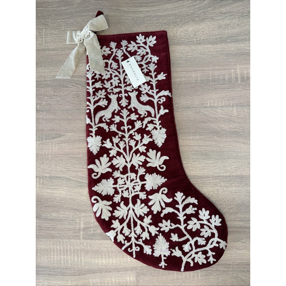 Magnolia Market Enchanted Forest Embroidered‎ Velvet Christmas Stocking Waco XLG